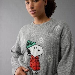 American Eagle Outfitters Whoa So Soft Oversized Snoopy Holiday Sweater Grey XL